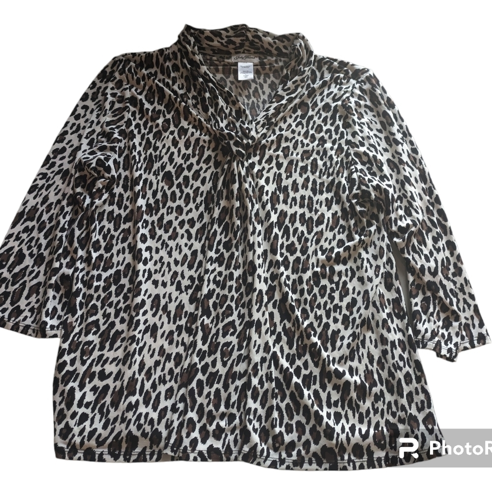 Judy Bond Leopard Print Blouse Large Tie Neck Animal Print Career Chic Top